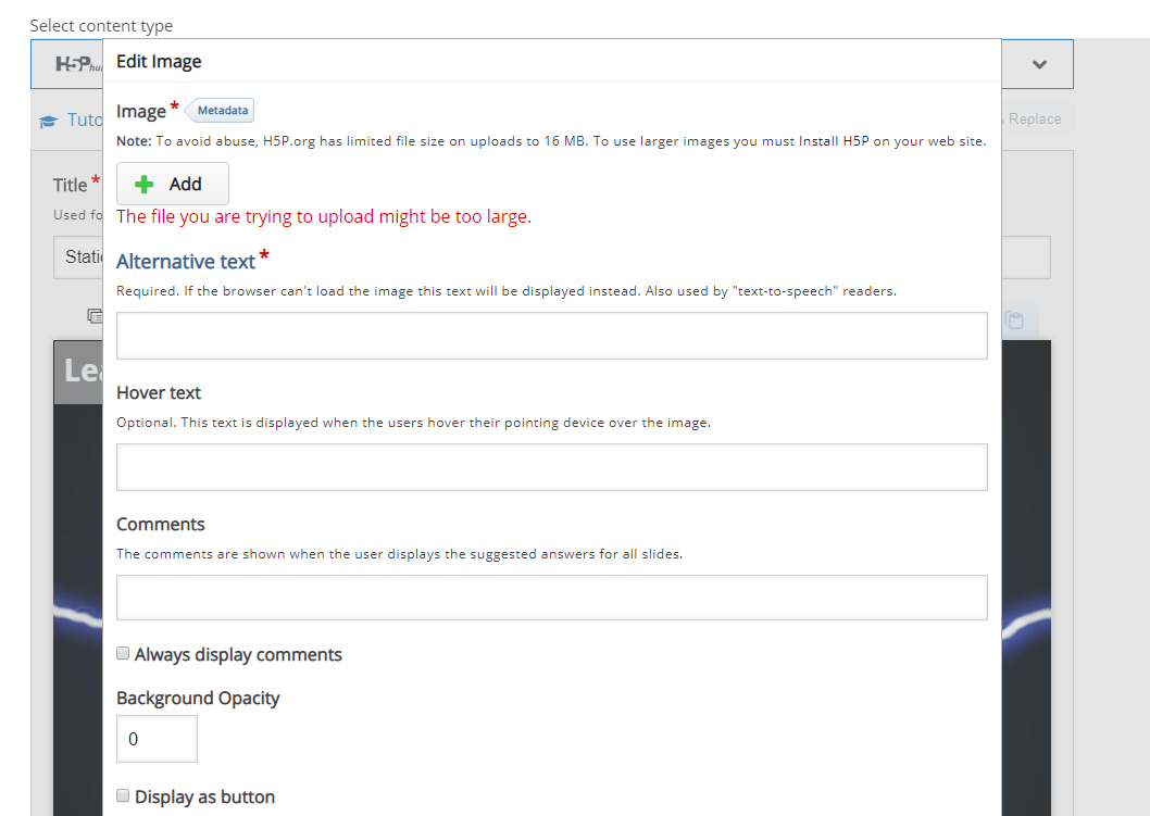 Image file too large even though my file is lower than 16mb H5P